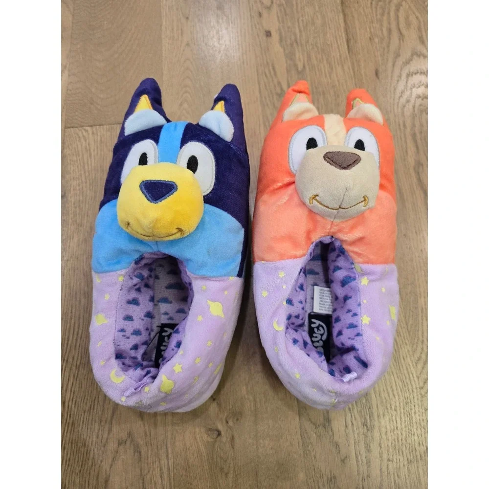 Bluey and Bingo Kids Plush Slippers Ground Up Blue Orange Lavender Size 11-12